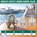 Marine Industrial Heavy Duty Wire Rope Clip Clamp, Stainless Steel Cable Clamp for Rigging, Cable, Rope, and Outdoor Use