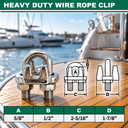 Marine Industrial Heavy Duty Wire Rope Clip Clamp, Stainless Steel Cable Clamp for Rigging, Cable, Rope, and Outdoor Use