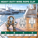 Marine Industrial Heavy Duty Wire Rope Clip Clamp, Stainless Steel Cable Clamp for Rigging, Cable, Rope, and Outdoor Use