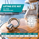 Boat Marine 316 Stainless Steel Lifting Eye Nut, UNC Tap Thread Rigging Hardware for Chain, Cable, Rope, and Dock Use - PACK 5
