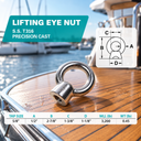 Boat Marine 316 Stainless Steel Lifting Eye Nut, UNC Tap Thread Rigging Hardware for Chain, Cable, Rope, and Dock Use - PACK 5