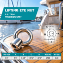 Boat Marine 316 Stainless Steel Lifting Eye Nut, UNC Tap Thread Rigging Hardware for Chain, Cable, Rope, and Dock Use - PACK 5