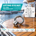 Boat Marine 316 Stainless Steel Lifting Eye Nut, UNC Tap Thread Rigging Hardware for Chain, Cable, Rope, and Dock Use - PACK 5