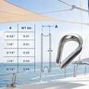 Stainless Steel T316 Light Duty Wire Rope Thimble, Marine Rigging Cable Eye Loop Protector for Boat, Dock, and Outdoor Use - PACK 10