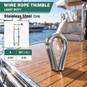 Stainless Steel T316 Light Duty Wire Rope Thimble, Marine Rigging Cable Eye Loop Protector for Boat, Dock, and Outdoor Use - PACK 10