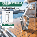Stainless Steel T316 Light Duty Wire Rope Thimble, Marine Rigging Cable Eye Loop Protector for Boat, Dock, and Outdoor Use - PACK 10