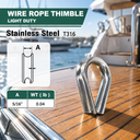 Stainless Steel T316 Light Duty Wire Rope Thimble, Marine Rigging Cable Eye Loop Protector for Boat, Dock, and Outdoor Use - PACK 10