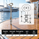 Marine Grade Stainless Steel Turned Eye Bolt, Eye Screw with Nut and Washers for Boat, Dock, Rigging, and Outdoor Use - PACK 10