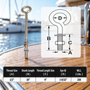 Marine Grade Stainless Steel Turned Eye Bolt, Eye Screw with Nut and Washers for Boat, Dock, Rigging, and Outdoor Use - PACK 10