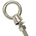 T316 Stainless Steel Marine Shoulder Eye Bolt, 3/8" Fully Threaded Eye Screw in 4", 6", and 12" Lengths