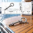 T316 Stainless Steel Marine Shoulder Eye Bolt, 3/8" Fully Threaded Eye Screw in 4", 6", and 12" Lengths