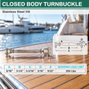 T316 Stainless Steel Closed Body Jaw Jaw Turnbuckle, Marine Grade Rigging Tensioner for Cable, Chain, Rope, and Boat Hardware - PACK 5