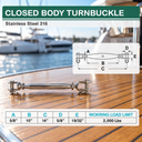 T316 Stainless Steel Closed Body Jaw Jaw Turnbuckle, Marine Grade Rigging Tensioner for Cable, Chain, Rope, and Boat Hardware - PACK 5