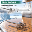 T316 Stainless Steel Marine Deck Swage Toggle Turnbuckle Stud, Cable Railing Tensioner for 1/8" and 3/16" Cable - PACK 5