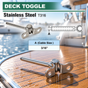 T316 Stainless Steel Marine Deck Swage Toggle Turnbuckle Stud, Cable Railing Tensioner for 1/8" and 3/16" Cable - PACK 5
