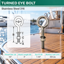 Marine Boat T316 Stainless Steel Turned Eye Bolt, Eye Screw with Nut and Washer Included for Dock, Deck, and Rigging Use