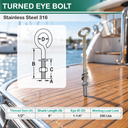 Marine Boat T316 Stainless Steel Turned Eye Bolt, Eye Screw with Nut and Washer Included for Dock, Deck, and Rigging Use