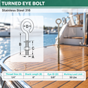 Marine Boat T316 Stainless Steel Turned Eye Bolt, Eye Screw with Nut and Washer Included for Dock, Deck, and Rigging Use