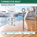 Marine Boat T316 Stainless Steel Turned Eye Bolt, Eye Screw with Nut and Washer Included for Dock, Deck, and Rigging Use