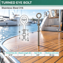 Marine Boat T316 Stainless Steel Turned Eye Bolt, Eye Screw with Nut and Washer Included for Dock, Deck, and Rigging Use