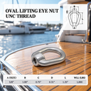 UNC Tap Thread Eye Nut, 316 Stainless Steel Marine Grade Boat Rigging Nut for Lifting, Chain, Cable, and Rope - PACK 2