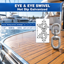 Galvanized Steel Eye & Eye Swivel for Marine Boats, Mooring Connector and Rigging Hardware for Chain, Rope, and Cable