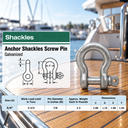 Screw Pin Anchor D Ring Shackle, Galvanized Steel Drop Forged Rigging Connector for Chain, Rope, Cable, and Towing