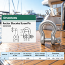 Screw Pin Anchor D Ring Shackle, Galvanized Steel Drop Forged Rigging Connector for Chain, Rope, Cable, and Towing
