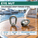 Hot-Dipped Galvanized Eye Nut, Drop Forged Carbon Steel Tap Thread Lifting and Rigging Hardware for Chain, Cable, and Rope - PACK 5