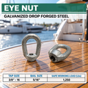 Hot-Dipped Galvanized Eye Nut, Drop Forged Carbon Steel Tap Thread Lifting and Rigging Hardware for Chain, Cable, and Rope - PACK 5