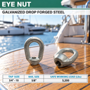 Hot-Dipped Galvanized Eye Nut, Drop Forged Carbon Steel Tap Thread Lifting and Rigging Hardware for Chain, Cable, and Rope - PACK 5