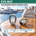 Hot-Dipped Galvanized Eye Nut, Drop Forged Carbon Steel Tap Thread Lifting and Rigging Hardware for Chain, Cable, and Rope - PACK 5
