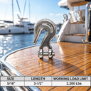 Marine Stainless Steel T316 Clevis Grab Hook, Boat Towing Tie Down Shackle for Chain, Rigging, Trailer, and Outdoor Use