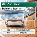 Stainless Steel T316 Quick Link Shackle, Marine Grade Chain Connector for Boat, Rope, Cable, Rigging, and Outdoor Use - PACK 5