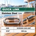 Stainless Steel T316 Quick Link Shackle, Marine Grade Chain Connector for Boat, Rope, Cable, Rigging, and Outdoor Use - PACK 5