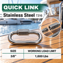 Stainless Steel T316 Quick Link Shackle, Marine Grade Chain Connector for Boat, Rope, Cable, Rigging, and Outdoor Use - PACK 5