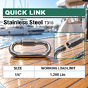 Stainless Steel T316 Quick Link Shackle, Marine Grade Chain Connector for Boat, Rope, Cable, Rigging, and Outdoor Use - PACK 5