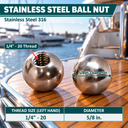 Marine T316 Stainless Steel 1/4" - 20 Thread Left Hand, Right Hand Ball Nut UNC Cap Dome Bolt - PACK 5