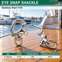 T316 Stainless Steel Marine Boat Swivel Eye Snap Shackle, Bail Sailboat Quick Release Rigging Hardware - PACK 5