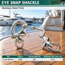 T316 Stainless Steel Marine Boat Swivel Eye Snap Shackle, Bail Sailboat Quick Release Rigging Hardware - PACK 5