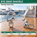 T316 Stainless Steel Marine Boat Swivel Eye Snap Shackle, Bail Sailboat Quick Release Rigging Hardware - PACK 5