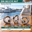 DIN 582 T316 Stainless Steel Eye Nut, Metric Thread Marine Boat Lifting Ring Nut for Rigging, Rope, Cable, and Chain