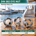 DIN 582 T316 Stainless Steel Eye Nut, Metric Thread Marine Boat Lifting Ring Nut for Rigging, Rope, Cable, and Chain