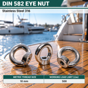 DIN 582 T316 Stainless Steel Eye Nut, Metric Thread Marine Boat Lifting Ring Nut for Rigging, Rope, Cable, and Chain