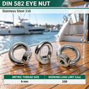 DIN 582 T316 Stainless Steel Eye Nut, Metric Thread Marine Boat Lifting Ring Nut for Rigging, Rope, Cable, and Chain