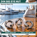 DIN 582 T316 Stainless Steel Eye Nut, Metric Thread Marine Boat Lifting Ring Nut for Rigging, Rope, Cable, and Chain