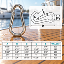 T316 Stainless Steel Carabiner Spring Snap Hook, Marine Grade Clip Connector for Rope, Chain, Cable, Boat - PACK 5