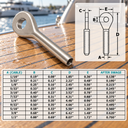 Marine Grade T316 Stainless Steel Swage Eye Terminal, Cable Railing Wire Rope Fitting for Boat, Dock, Deck, and Rigging - PACK 5