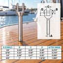 Marine Grade T316 Stainless Steel Machined Swage Fork Terminal, Cable Railing Wire Rope Fitting for Boat, Dock, Outdoor Use - PACK 4