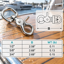 T316 Stainless Steel Swivel Eye Trigger Snap Hook, Marine Boat Hardware for Sailing, Rigging, Rope, Cable, and Outdoor Use - PACK 5